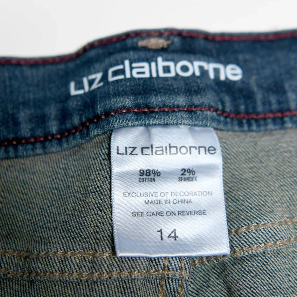 Liz Claiborne Embroidered Jeans Tapered Leg Cotton Blend Women's Size 14 - Picture 5 of 9